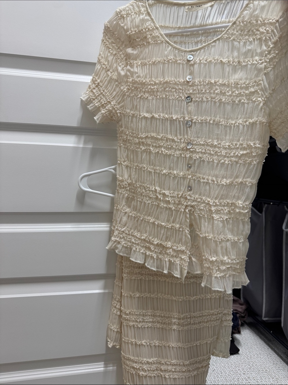 By together Cream Ruffled Button-Front Two-Piece Set - worn once - Picture 2 of 2